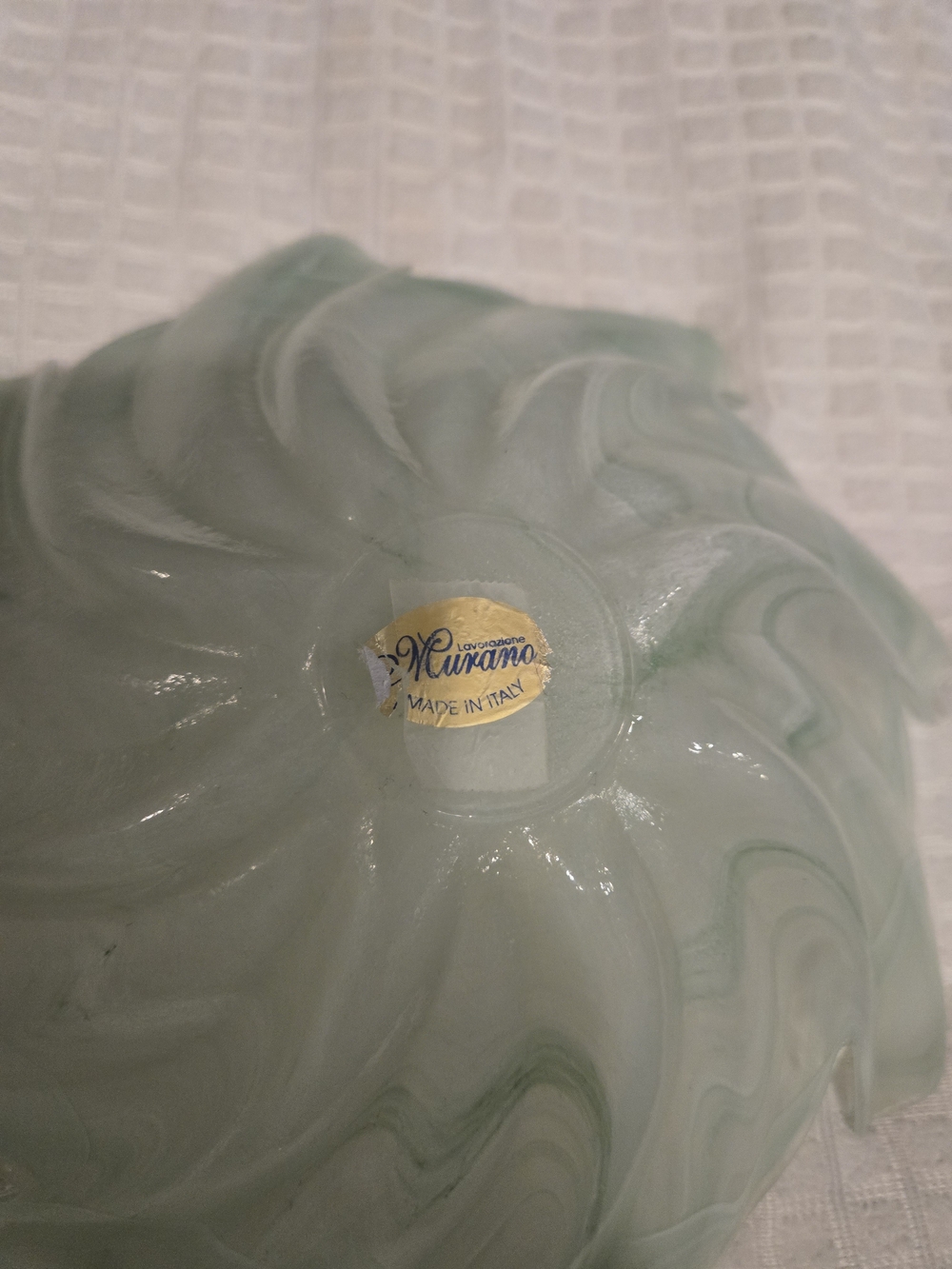 Vintage Murano Art Glass Bowl Starburst Splash Green Swirl Hand Blown Italy